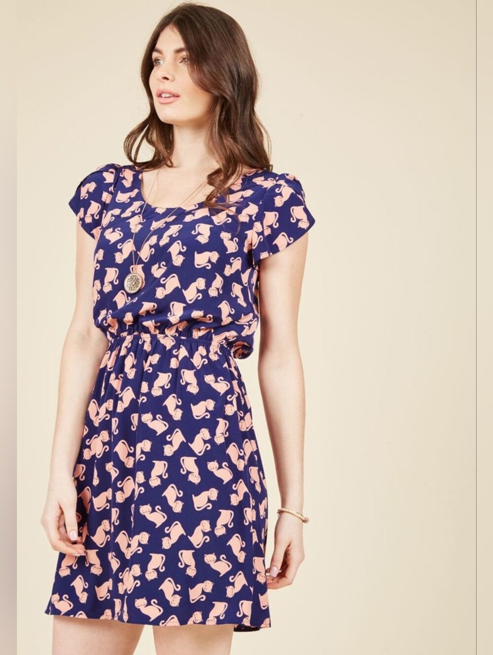 ModCloth Oh My Gosh Cat Print A-Line Dress Size L - Picture 2 of 9